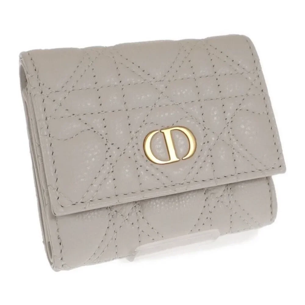Christian Dior Caro Hibiscus Wallet S5175 Unid m030 Trifold Wallet Calf White